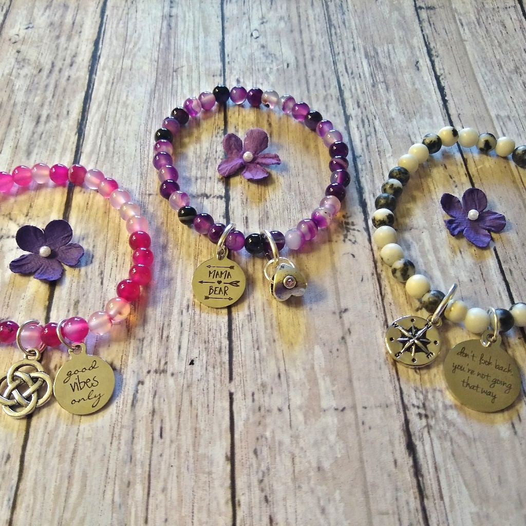 Mixed Gemstone Stretch Charm Bracelets